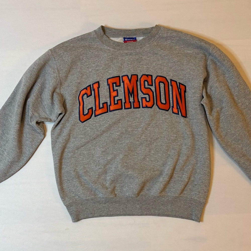 Champion Crewneck Gray and Orange Sweater with Clemson Design